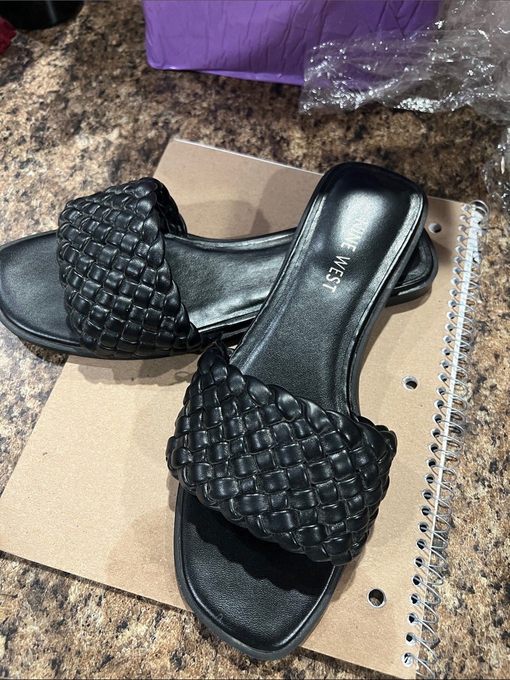Nine West Black Braided Slide Mules
